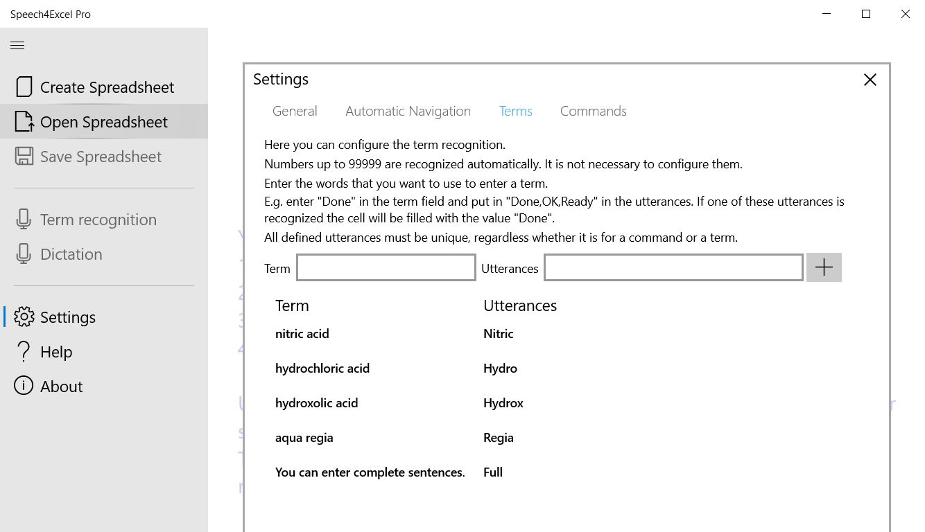 Settings - Terms